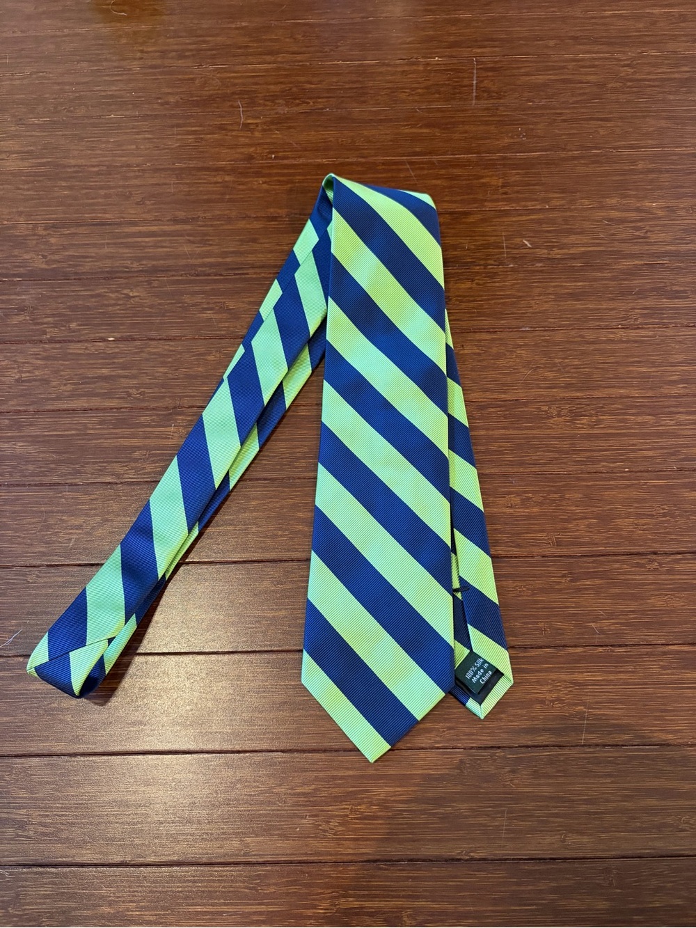 J.Crew 100% Silk Tie Green and Navy Blue Striped